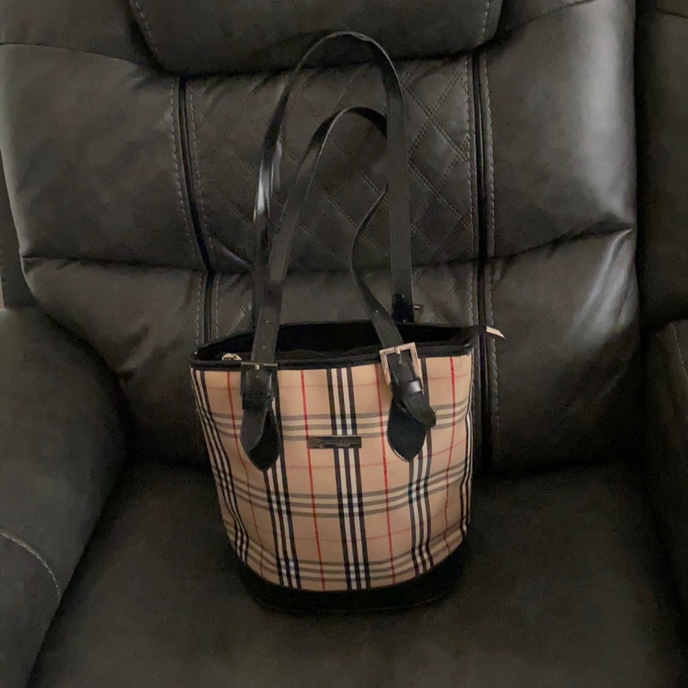 Burberry bucket handbag.